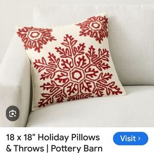 Pottery Barn Cream and Red Snowflake Pillows (2)